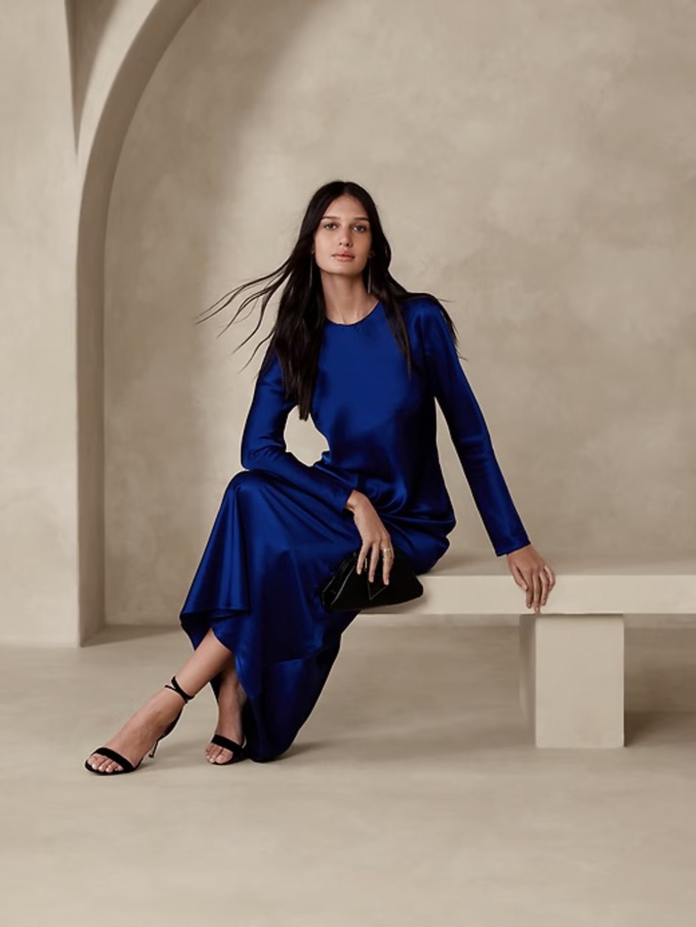 Banana Republic | Abigail Long Sleeve Silk Charmeuse Maxi Dress Mountain Blue